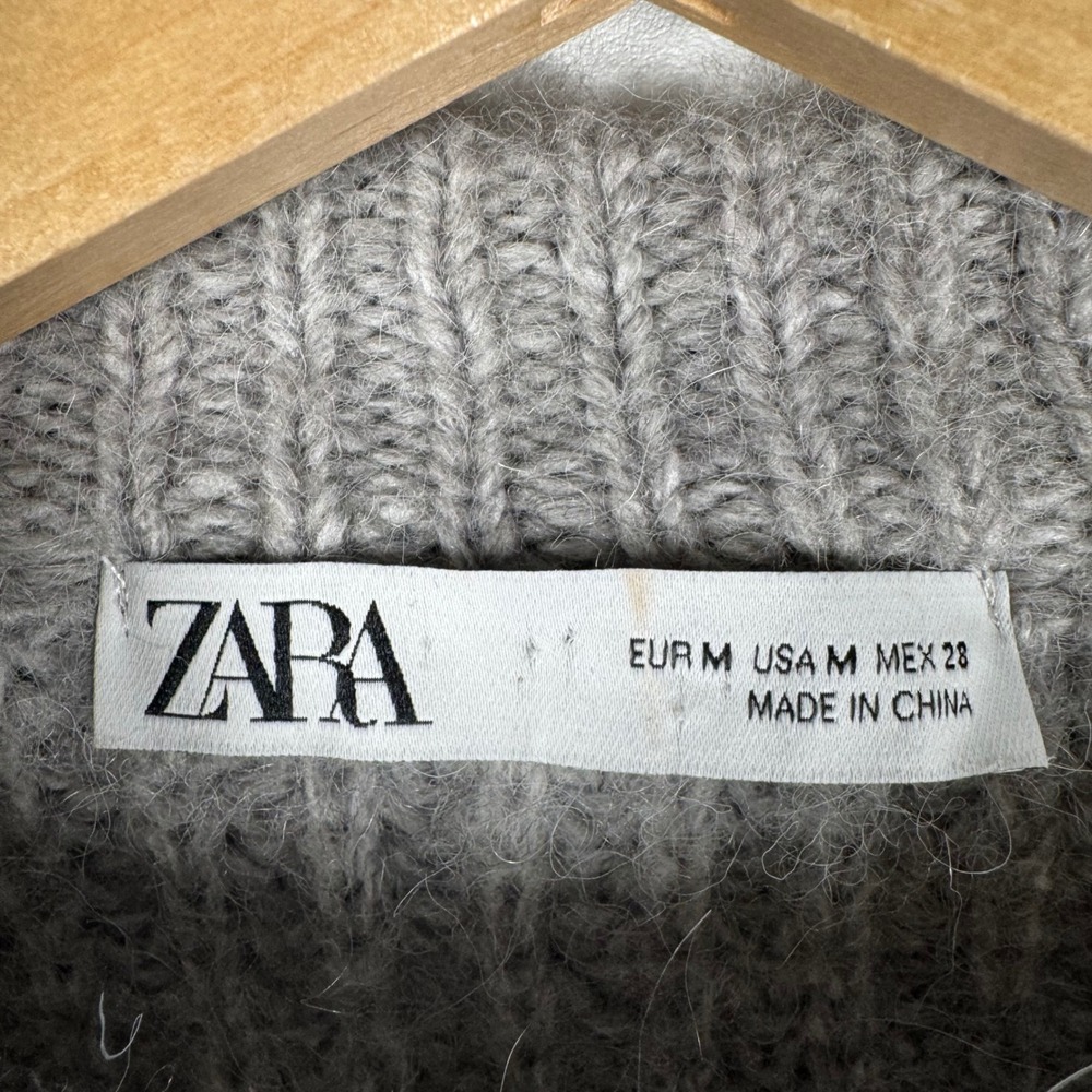 Zara Chunky Shaker Knit Crew Neck Sweater Womens M Grey Ribbed Relaxed Fit - Picture 3 of 6